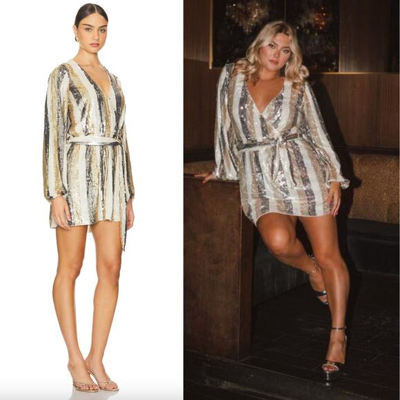Show Me Your MumuNWT Wear Me Out Dress in Champagne Beaded Sequins S